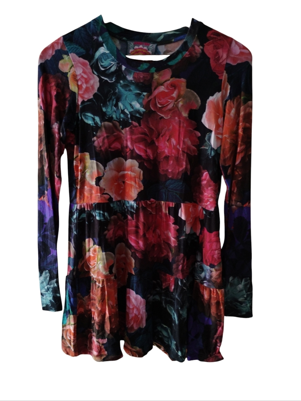 Johnny Was Studio Tiered Tunic Colorful Abstract Floral Pattern Sz XXS